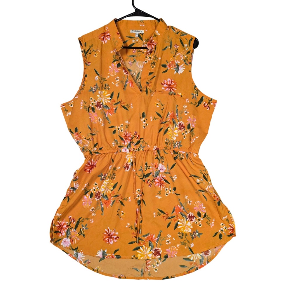 Mileage Floral Sleeveless High Low Top Blouse Womens 2X Bohemian Cottagecore